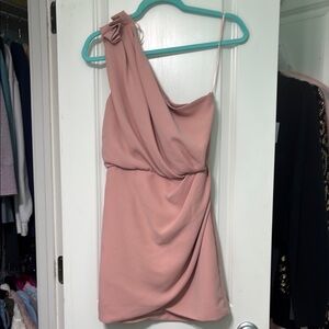 One-Shoulder Blush Pink Draped Cocktail Dress